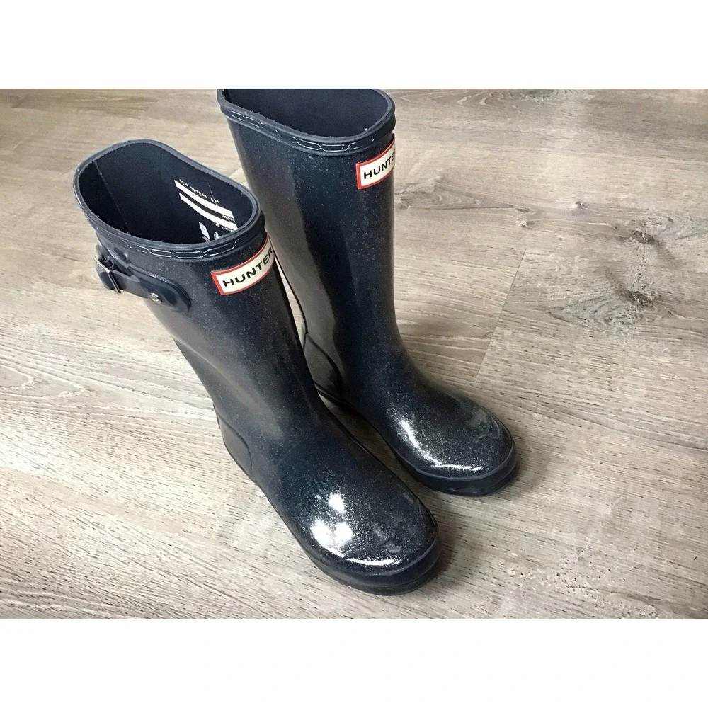 Hunter Kids Rain Boots Girls size 4 34 Original  Glitter Blue Youth Boot